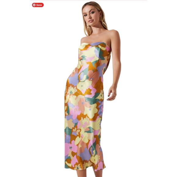 ASTR Dress  Annabeth Sz Med Wedding Guest Butter Yellow Floral Sleeveless Maxi - Picture 3 of 12